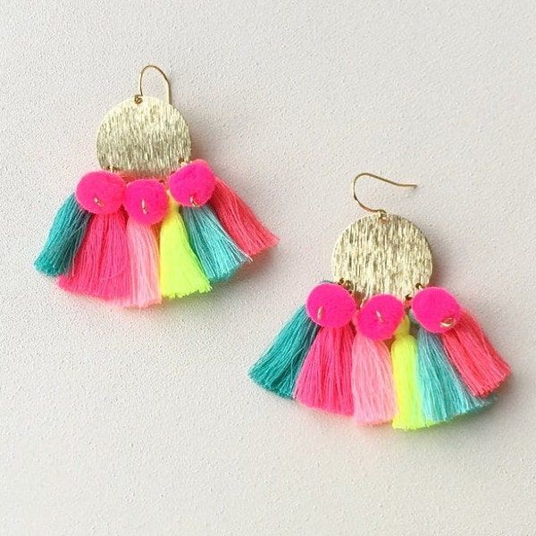 Neon Tassel Earrings/ Bright Tassels/ Tassel Earrings/ Neon Earrings/ Pom Earrings/ Mini Tassels