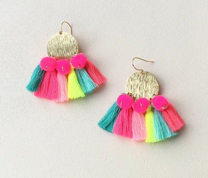 Neon Tassel Earrings/ Bright Tassels/ Tassel Earrings/ Neon Earrings/…