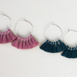 CLOSEOUT/ 59 Colors/ Silver Hoops/  Tassel Earrings/ Silver Spacers/ Mini Tassels/ Lightweight/ Tassel Hoop/ Gift