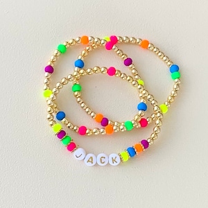 Neon Bracelet/ Personalized Bracelet/ Gold Bead Bracelet/ Bracelet Stack/ Name Bracelets/ Neon Czech Glass Beads/ Gift