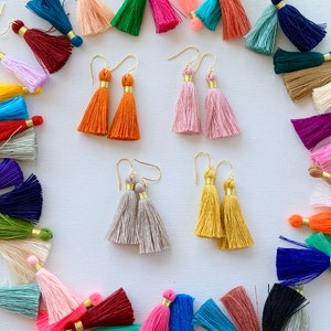 41 Colors/  1.6” Cotton Tassel/ Gold Earrings/ Gold Wrapped Tassels/ Simple Tassel Earring/ Hypoallergenic/ Colorful Earrings/ Gift