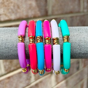 17 Colors/ 24K Gold Plated/ Acrylic Bracelets/ Tube Bead Bracelets/ Stack Bracelets/ Colorful Bracelets/ Beaded Bracelets/ GIFT