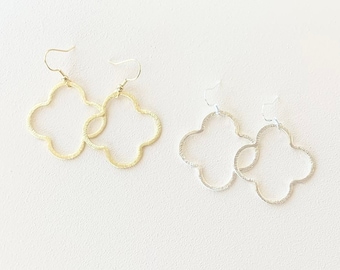 Clover Earrings/1.25” Size/ Brushed Gold/ Brushed Silver/ Quatrefoil/ Gold Earrings/ Flower Earrings/ Silver Earrings/ Lightweight/ Gift