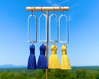 46 Colors/ Silver Earrings/ Tassel Earrings/ Geometric Earrings/ Lightweight/ Mini Tassels/ Single Tassel Earring/  Gift
