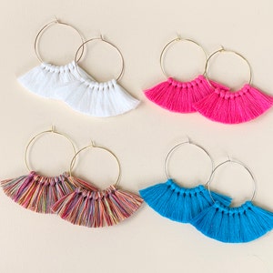 86 Tassel Colors/ Small Tassels/ 1.6 Hoops/ Gold Hoops/ Silver Hoops/Tassel Earring/ Colorful Earrings/ Hoop Earrings/ Handmade/ Gift 23 Hot Pink