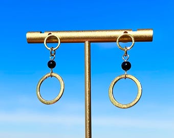 Pendientes de piedras preciosas/Aros de oro/Oro cepillado/Obsidiana/Howlita/Ágata/Pendientes pequeños/Pendientes sencillos/Regalo