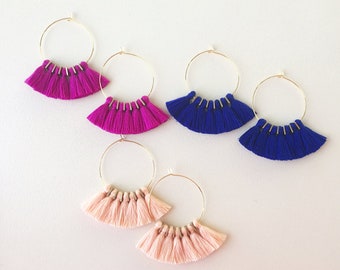 59 Colors/ Mini Tassel Earrings/ 1.6” Gold Hoops/ Tassel Earrings/ 0.5" Cotton Tassels/ Tassel Hoops/ Lightweight