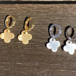 Clover Earrings/ Huggie Hoops/ Quatrefoil / Silver Hoops/ Gold Hoop Earrings/ Gold Huggie Hoop Earrings/ Small Hoops/ Gift