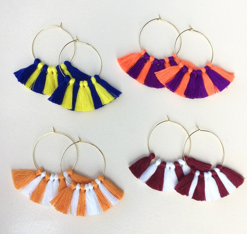 86 Tassel Colors/ Small Tassels/ 1.6 Hoops/ Gold Hoops/ Silver Hoops/Tassel Earring/ Colorful Earrings/ Hoop Earrings/ Handmade/ Gift image 9