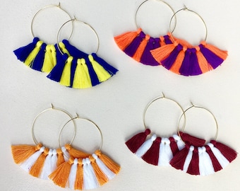 86 Colors/ Game Day Earrings/ Team Earrings/ School Spirit/ Tassel Earrings/ Tassel Hoops/ College Jewelry/ Gold Hoops/ Gift