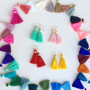 42 Colors/  1.6” Cotton Tassel/ Gold Earrings/ Gold Wrapped Tassels/ Simple Tassel Earring/ Hypoallergenic/ Colorful Earrings/ Gift