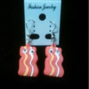 Novelty Goggley Eyed Bacon Dangle Earrings