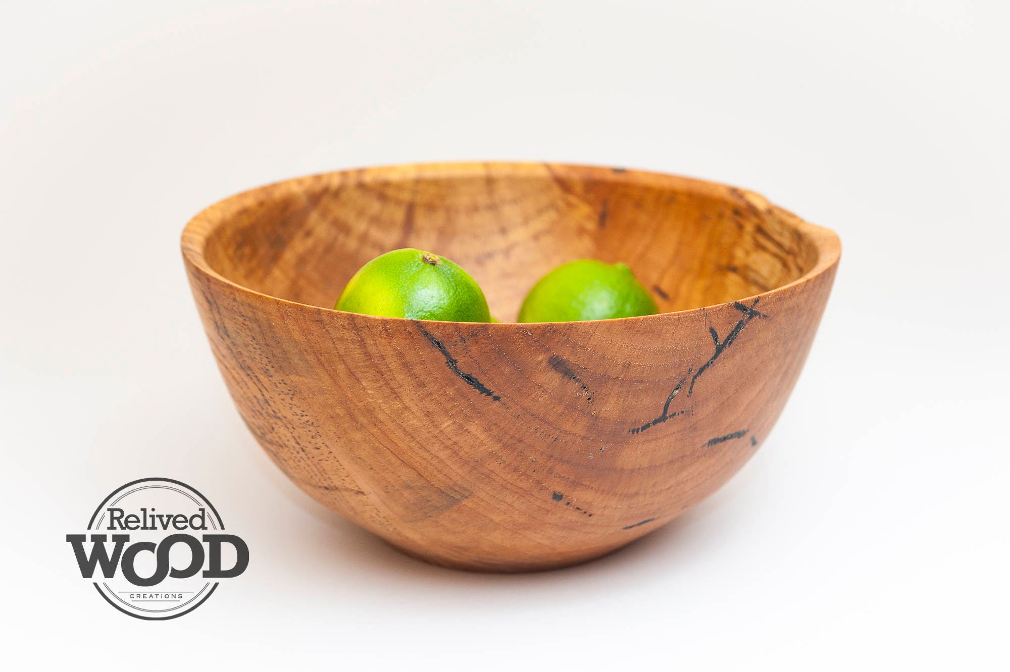 Wood Salad Bowl Hand Wood Turned Hickory Spalted W/ Beautiful Worm