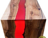 Double waterfall river coffee table with red resin river