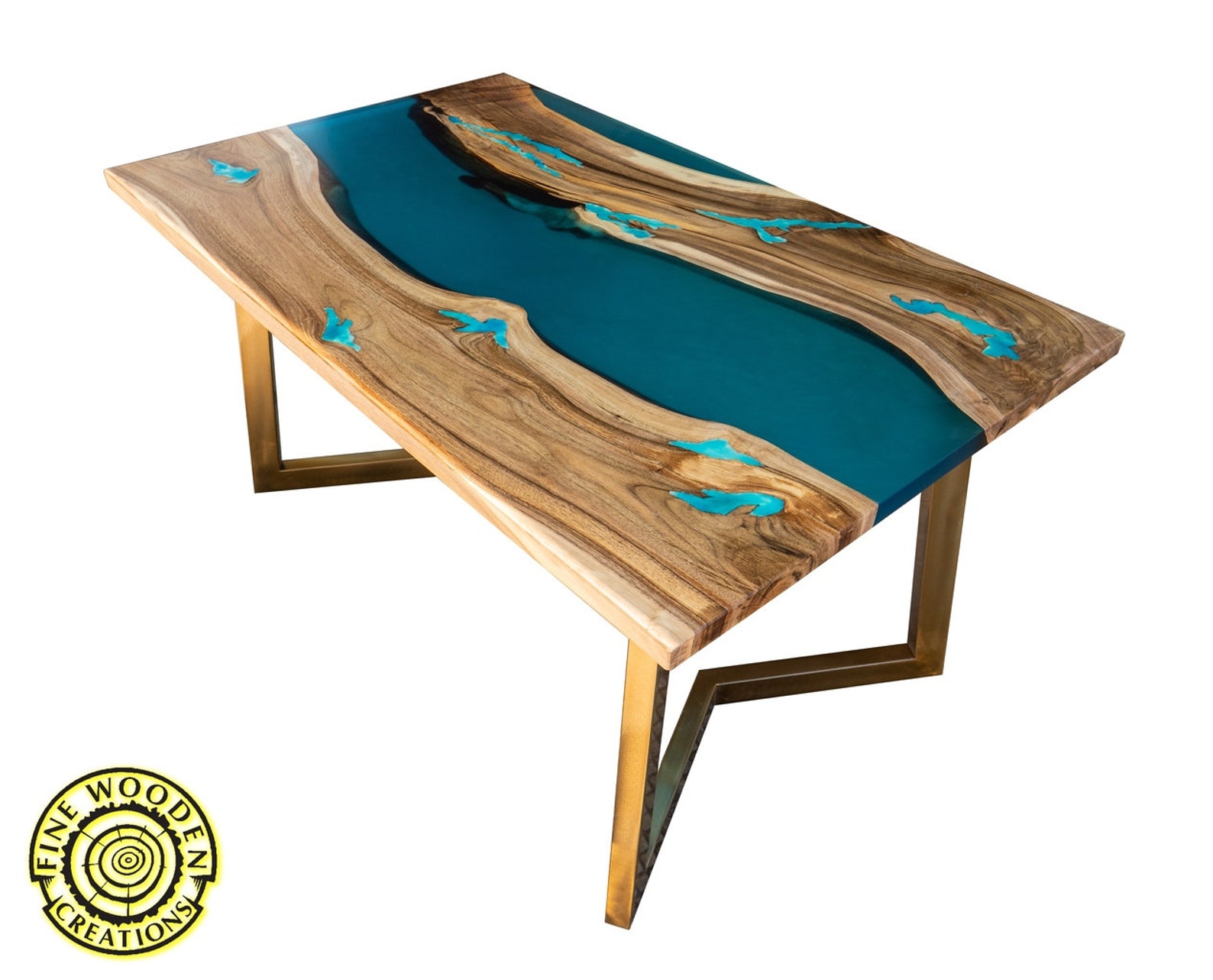 Resin Dining Table With Glowing Inlay and Turquoise River Etsy