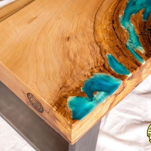 DEEP BLUE Bright ash live edge river coffee table with 3D glowing resin image 9