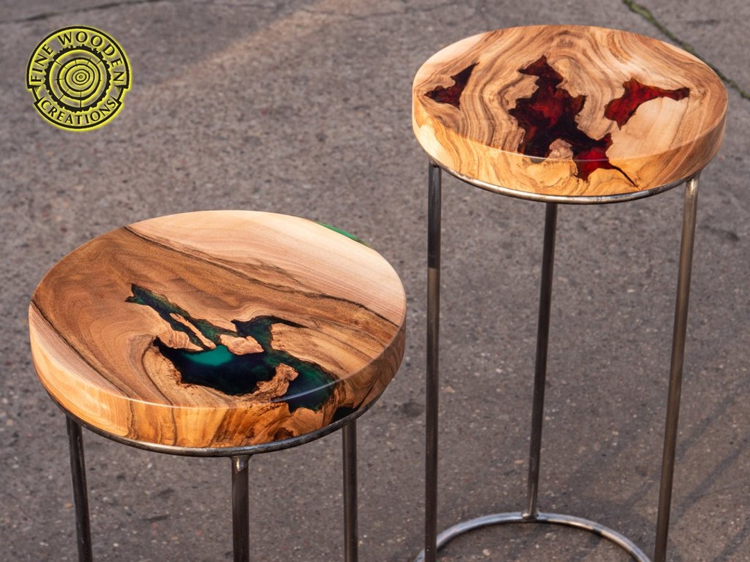 Epoxy Resin Round Wood Stools, Different Colors Etsy