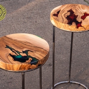 Epoxy Resin round wood stools, different colors