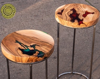 Epoxy Resin round wood stools, different colors