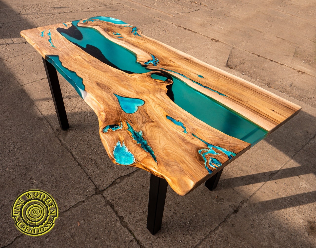Live edge epoxy resin river dining table with led lighting and Etsy