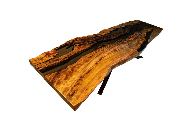 Live Edge Dining Table With Grey Resin Made of Guawa Exotic Etsy