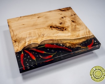 Handmade poplar wood serving board with spices / cheese board, housewarming Gift, charcuterie, Wedding Gift / wooden epoxy resin