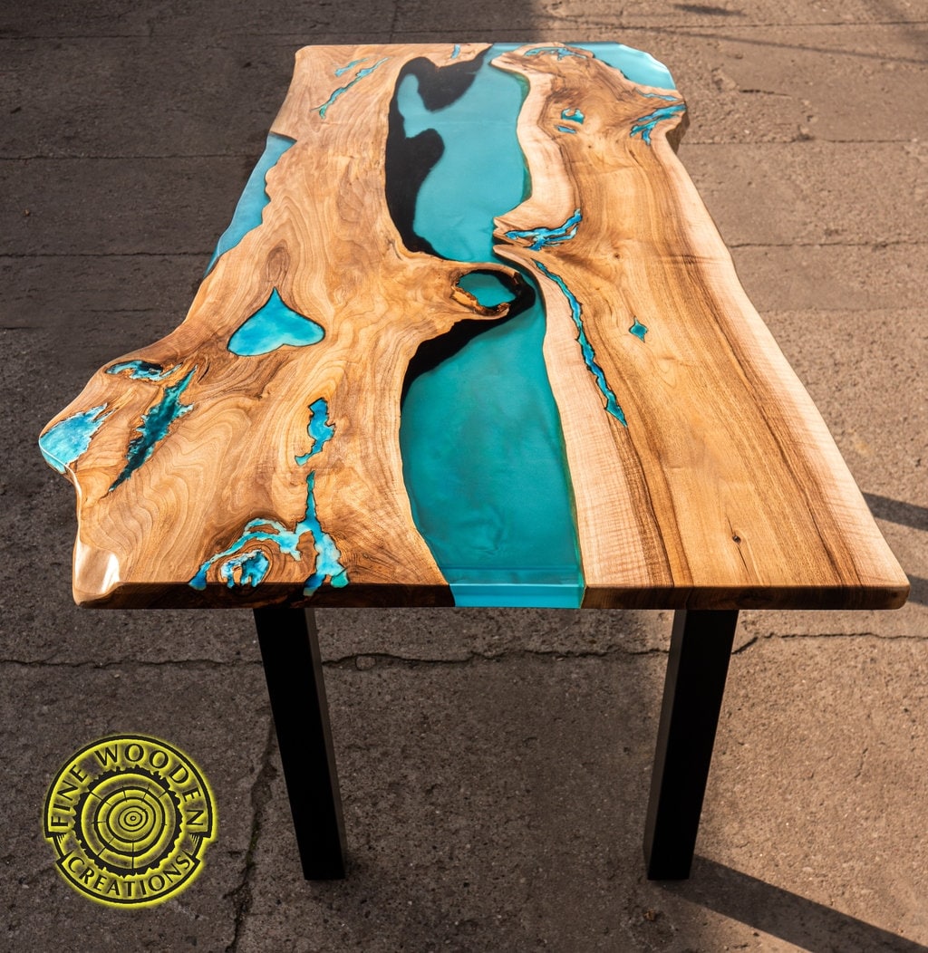 Live Rand Epoxidharz Fluss Esstisch mit LED-Beleuchtung und | Etsy