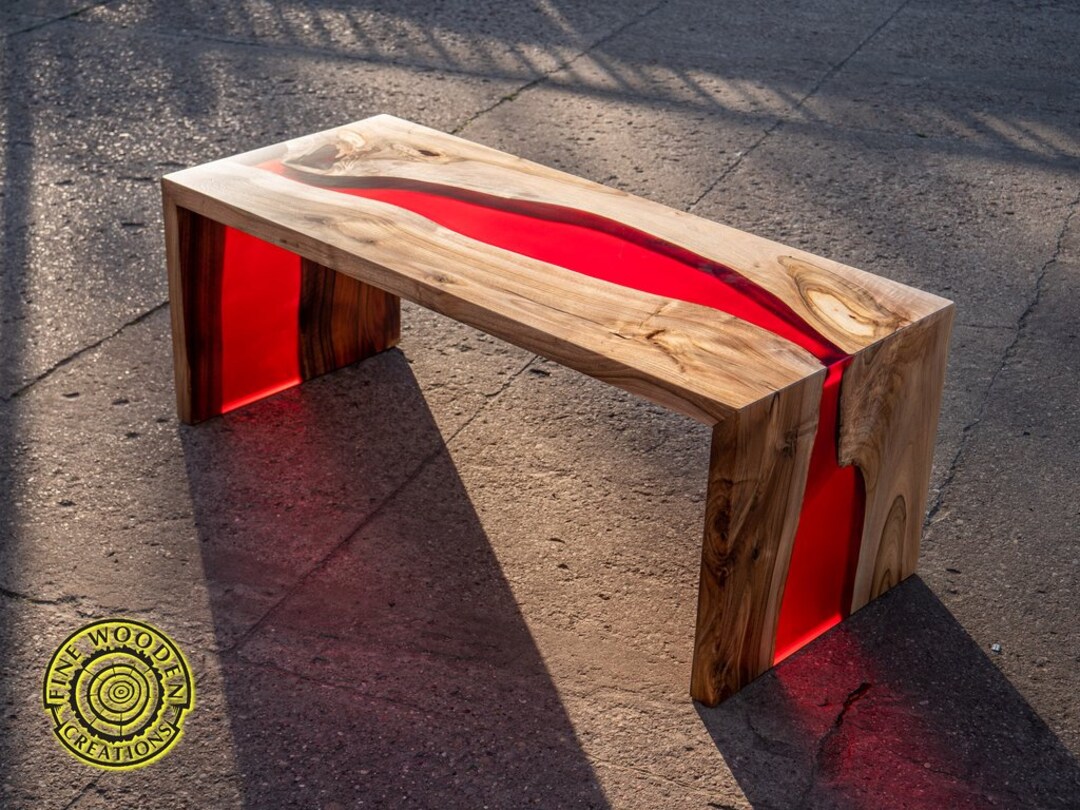 Double Waterfall River Coffee Table With Red Resin River Epoxy Resin