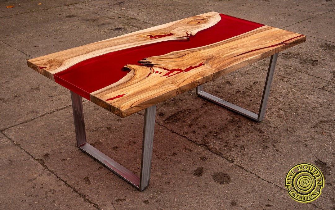 BIG RED Dining Epoxy Resin Table, Walnut Wood, 200x100cm Etsy