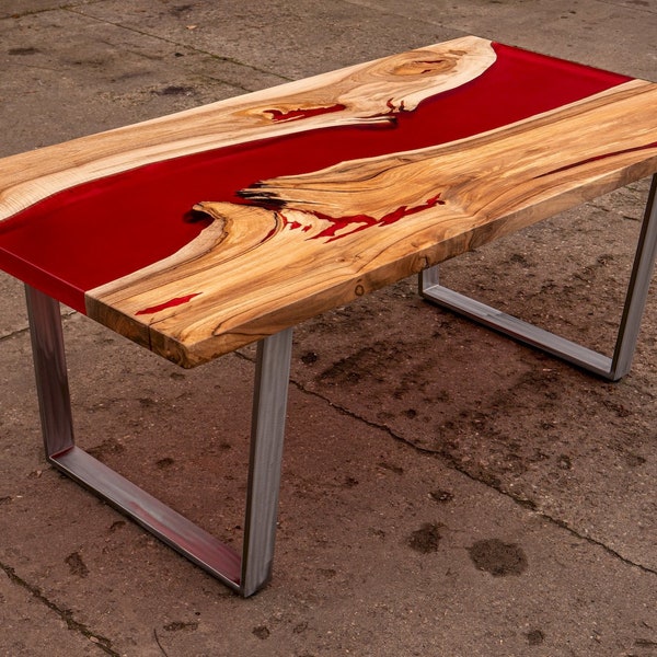 Table à manger en résine époxy BIG RED, bois de noyer, 200x100cm