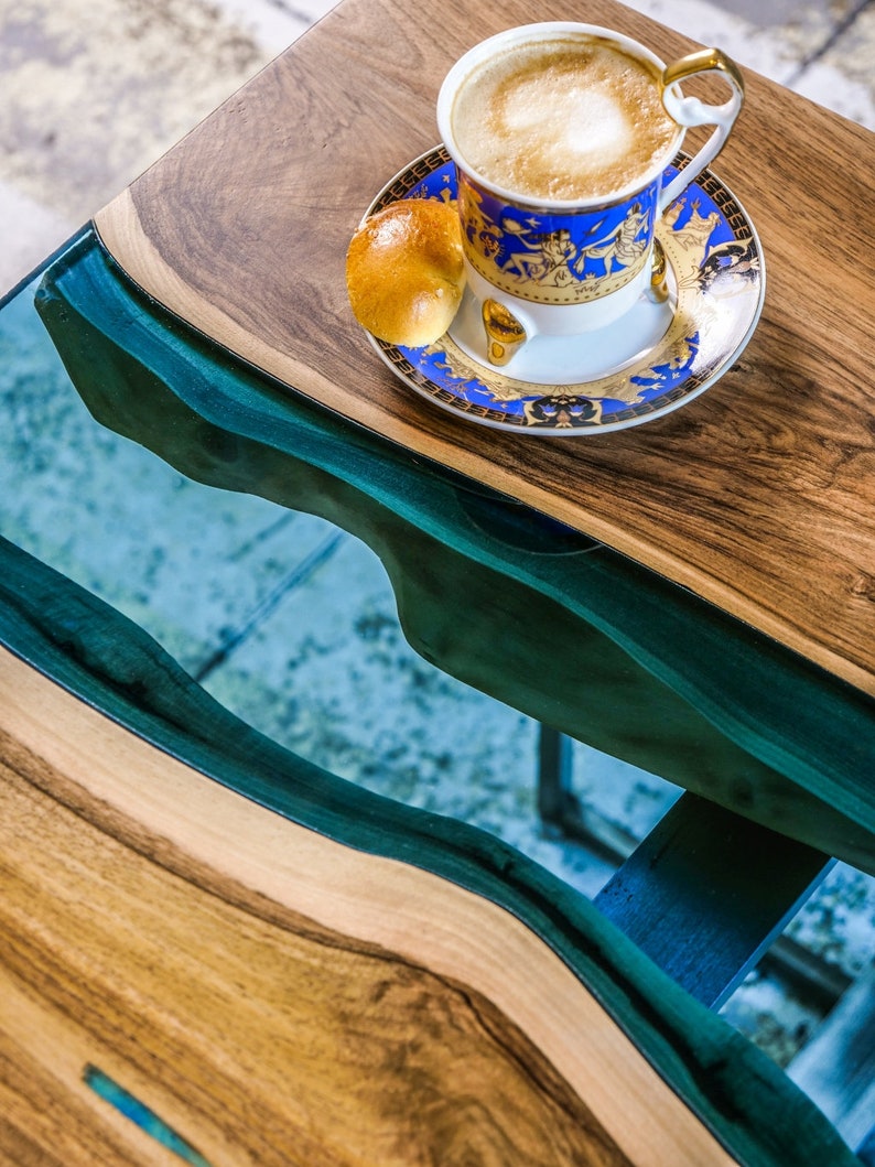 Live edge river bedside / coffee / end table with glass and Etsy