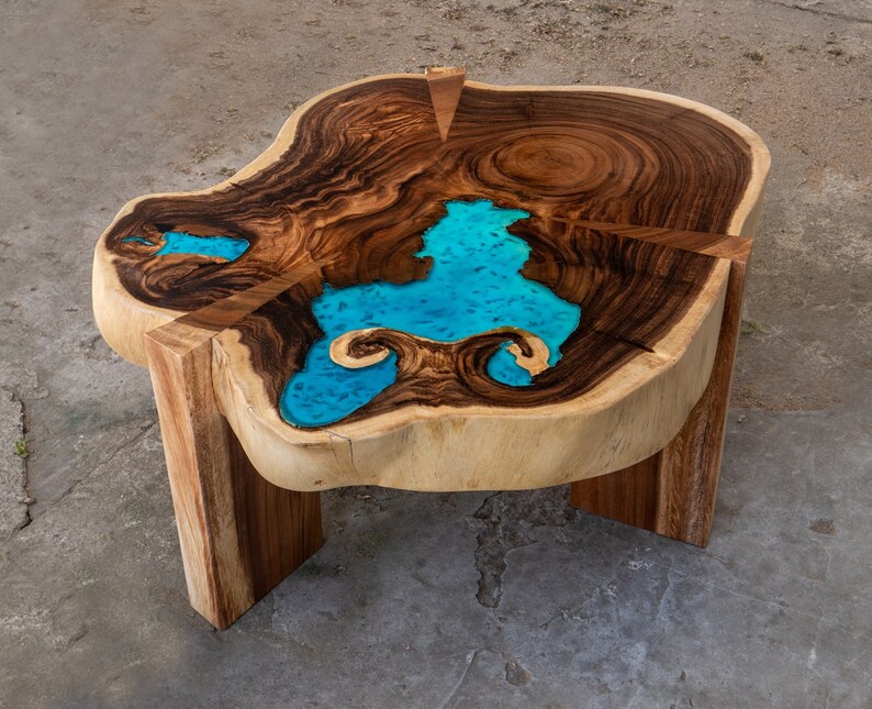 Resin Coffee Table With Glowing Resin Made of Exotic Suar Wood - Etsy
