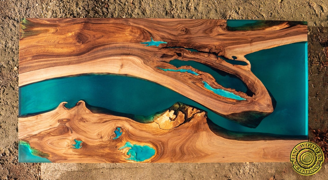 Turquoise Resin Dining Table With Glowing Inlay Etsy Canada