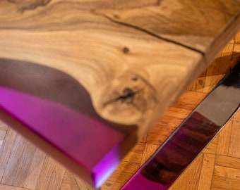Deep Purple Resin Coffee Table With Resin River , Walnut Wood