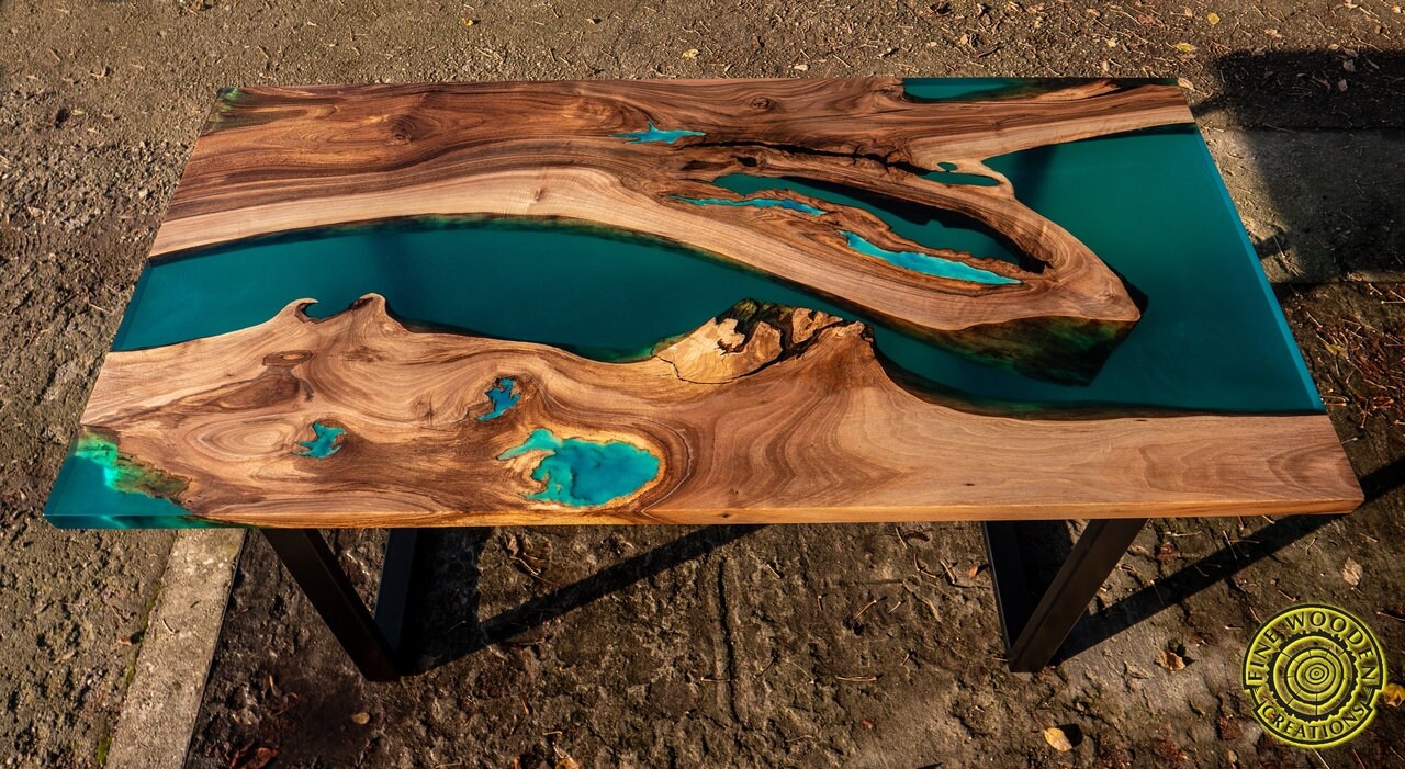 Turquoise Resin Dining Table With Glowing Inlay - Etsy