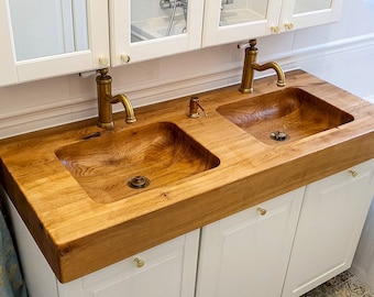 Doppelwaschbecken / Holzwaschbecken / Holzwaschbecken / Eichenholz / Eichenholz / Epoxidharz