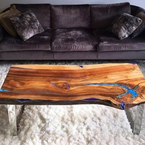 Live Edge Coffee Table With Glowing Resin Fillin Etsy