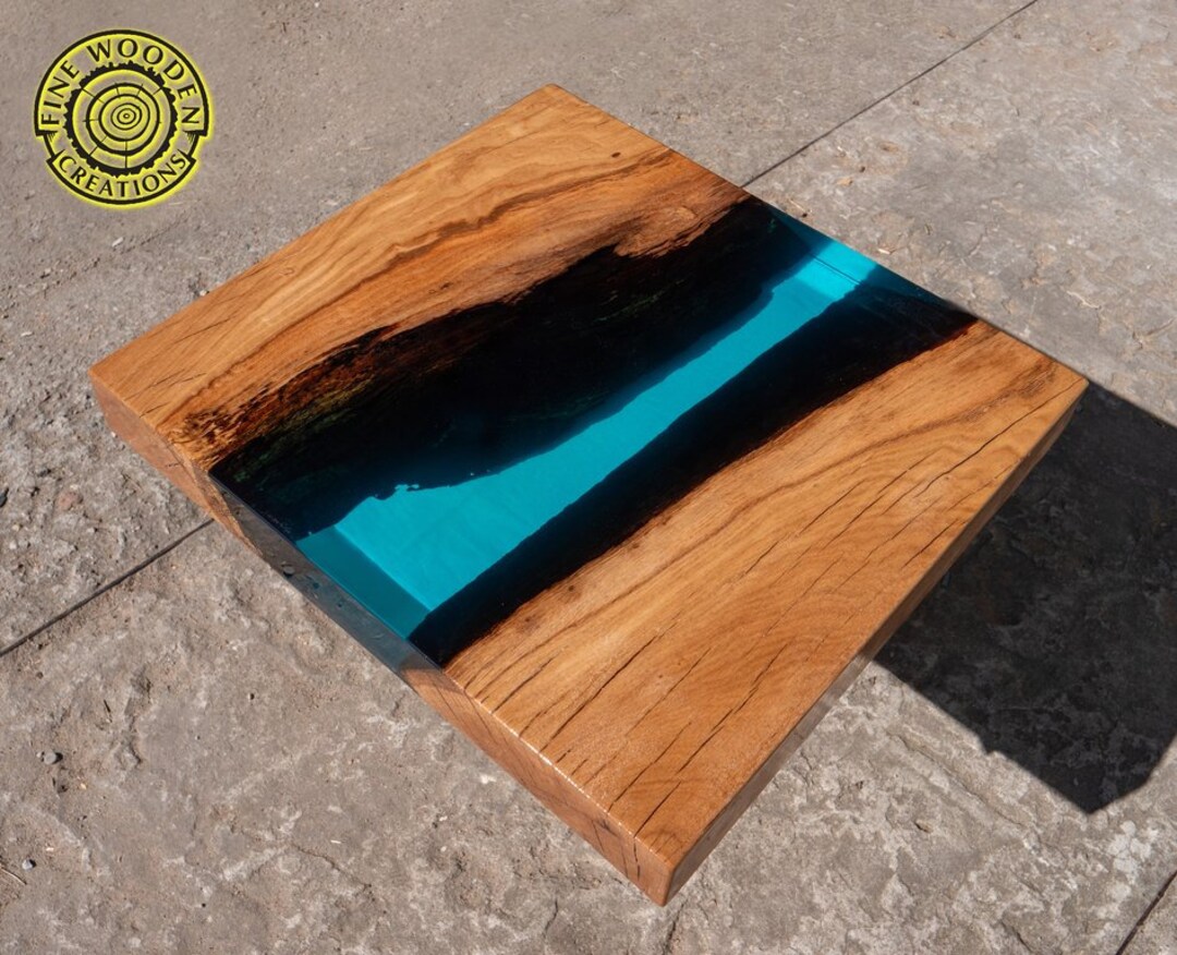 Resin River Coffee Table With With Blue Resin River This is Only Coffee