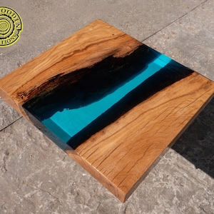 Resin river coffee table with with blue resin river - this is only coffee tabletop - no legs- - You decide what legs it will stand on