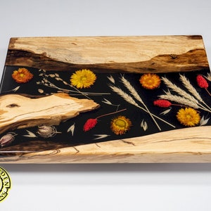 Handmade Floral serving board / cheese board, housewarming Gift, charcuterie, Wedding Gift / wooden epoxy resin