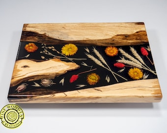 Handmade Floral serving board / cheese board, housewarming Gift, charcuterie, Wedding Gift / wooden epoxy resin