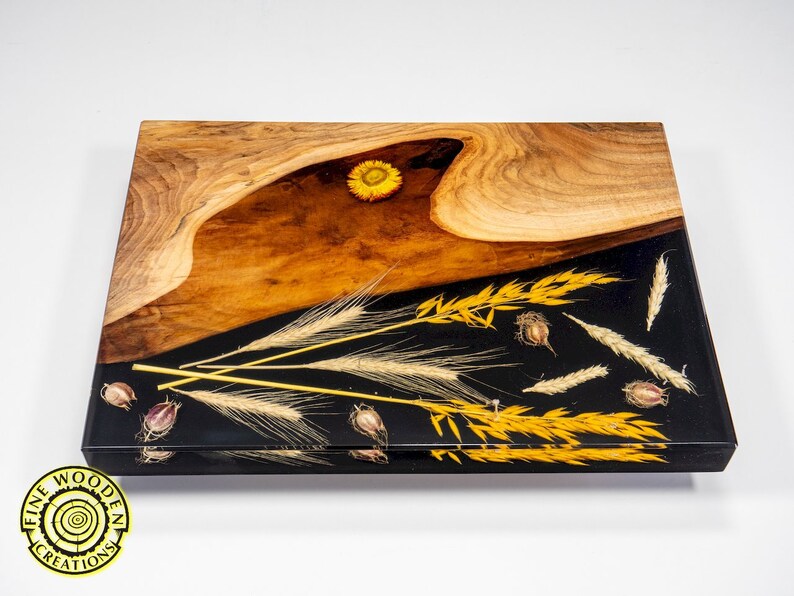 Handmade Ears of Grains wood serving board / cheese board, housewarming Gift, charcuterie, Wedding Gift / wooden shops epoxy resin
