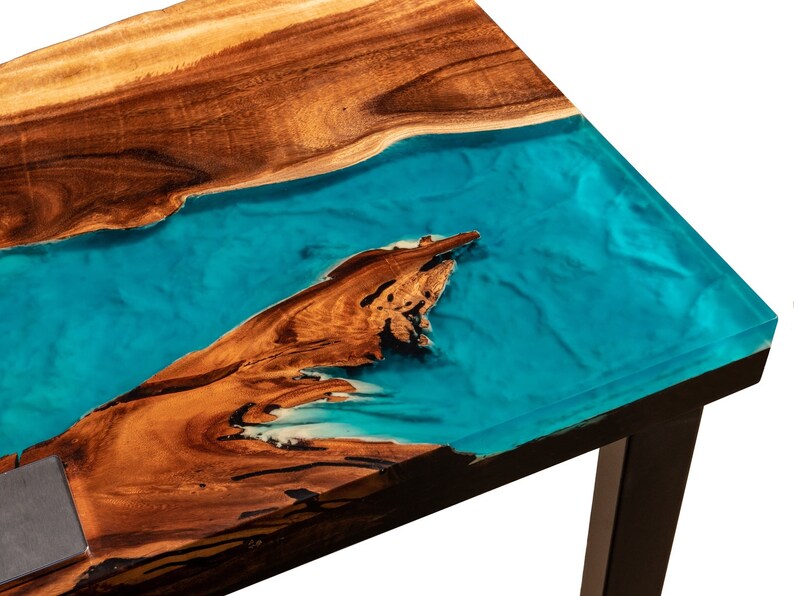 Desk / Workbench With Epoxy Resin and Live Edge Made of Suar Etsy