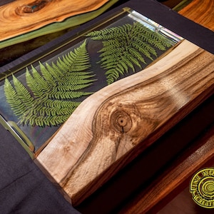 Handmade wood Fern Leaf serving board / cheese board, housewarming Gift, charcuterie, Wedding Gift / wooden epoxy resin