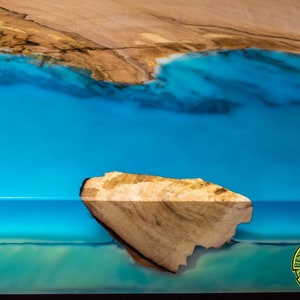 DEEP BLUE Bright ash live edge river coffee table with 3D glowing resin image 4