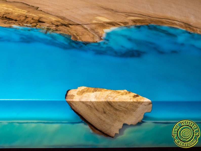 DEEP BLUE Bright ash live edge river coffee table with 3D glowing resin image 4