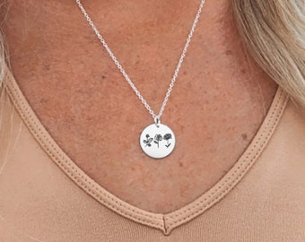 Custom Birth Flower Disc Necklace • Combined Birth Flower Necklace • Personalized Birth Flower Bouquet Necklace • Birth Flower Necklace