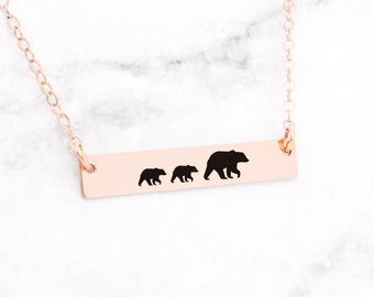 Rose Gold Mama Bear Ketting, Mama Beer Sieraden, Momma Bear Ketting, Aangepaste Ketting Voor Nieuwe Moeder, Moederdag Ketting