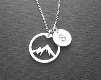 The Mountains Are Calling, Initial Necklace, Personalized Engraved Necklace, Mountain Necklace, Outdoor Jewelry, Wanderlust Pendant