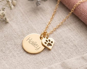 Personalized Pet Name Necklace, Pet Memorial Necklace, Dog Mom Gift, Paw Print Necklace, Paw Name Necklace